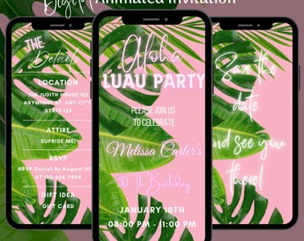 Editable Tropical Aloha Tiki Night Birthday Party Invitation, Animated Tiki time Video Invite (Digital Download)
