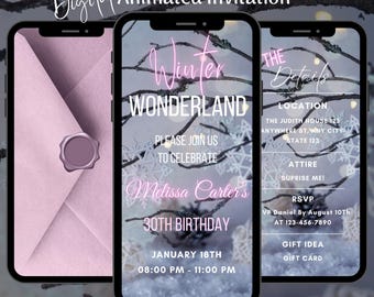 Editable Winter Wonderland Invitation, Animated Christmas Winter Birthday Party Video Invite Template (Digital Download)