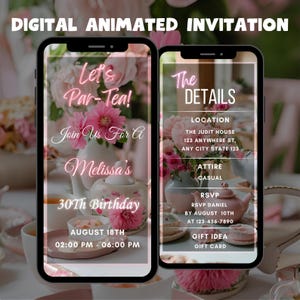 Editable Tea Party Invitation, Digital Tea Birthday Animated Invitation, Pink Par-tea Digital Video Invitation, High Tea Floral Invite