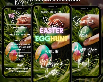 Digital Easter Egg Hunt Invitation, Editable Colorful Easter Party Template, Easter Dinner Video Invitation, Egg Hunt Animated Invitation