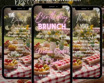 Animated Floral Birthday Brunch Video Invitation, Pink Tea Party Smartphone Invite, Editable Botanical Mobile Evite
