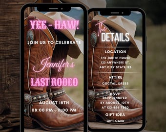 Editable Last Rodeo Invitation, Bridal Shower Animated Invitation, Cowgirl Bachelorette Party Digital Video Invitation