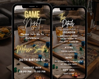 Editable Game Night Invitation, Game Night Birthday Party Animated Invitation, Family Game Night House Party Evite, Editable to Any Age