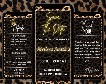 Editable Leopard Birthday Party Video Invitation, Animated Save the Date Invite, Adult Leopard Birthday Invitation, Editable to Any Age