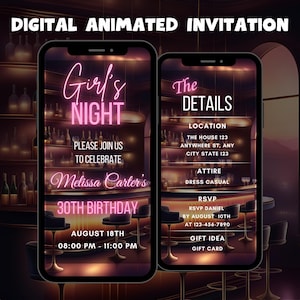 Editable Digital Girls Night Birthday Invitation, Animated Girls Night Invite, Mobile Girls Night Out Template, Girls Night Out Invite