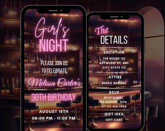 Editable Digital Girls Night Birthday Invitation, Animated Girls Night Invite, Mobile Girls Night Out Template, Girls Night Out Invite