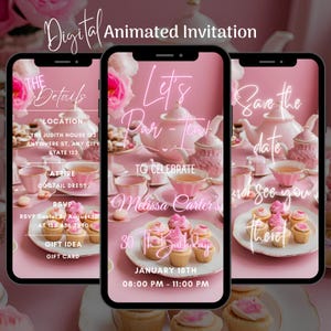 Editable Pink Tea Party Birthday Invitation, Digital Pink Party Tea Invite, Tea Birthday Party Animated Invite, Pink Tea Party Video Invite