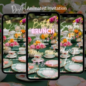 Digital Brunch Party Invitation, Editable Birthday Brunch Video Invitation Template, Animated Birthday Invitation Floral Brunch Party Invite