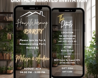 Animated Housewarming Party Video Invitation, New Home Smartphone Invite, Editable Modern Moving Mobile Evite Template