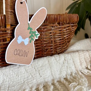 Porte-nom personnalisé pour panier de Pâques fait main avec lapin