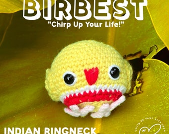 Handmade Indian Ringneck Crochet Keychain: Bird Lover Gift