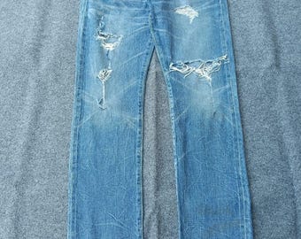 Vintage Edwin Blue Trip Jeans: Distressed Japanese Selvage Denim (Size 31)