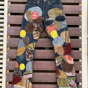 Kapital Patchwork Jeans – Japanese Designer Denim, Smiley Face Boro Pants
