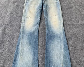 Vintage Edwin Blue Trip Flare Denim Jeans Distressed Size 32.