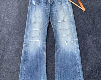 Eternal Flare Denim Jeans, Distressed Japanese Designer Pants, Size 31