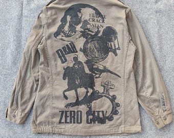 Military Field Jacket Khaki Custom Skull Graphic Back Streetwear Army Jacket Unisex.