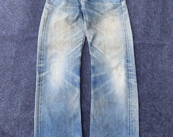 Jeans vintage Lee Riders in denim con cimosa parziale, lavaggio chiaro effetto invecchiato, Made in Japan