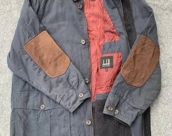 Vintage Alfred Dunhill London Field Jacket Leather Elbow Patches Made in Portugal