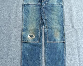 Distressed Edwin Japan E-Nexus Innovators Double Knee Denim Pants Workwear.