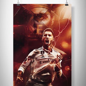 Sergio Ramos Poster, Real Madrid Sergio Ramos Fan Art, Football Portrait, Spain Ramos Soccer Photo, Sergi Ramos Bedroom Print, Birthday gift