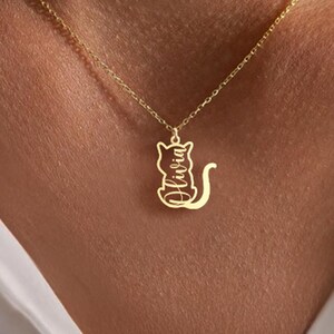Personalized Cat Name Necklace - Custom Cat Pendant - Silver Cat Charm for Cat Lovers - Unique Animal Jewelry Gift