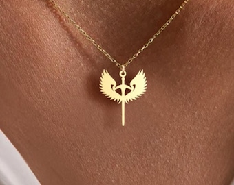 Winged Sword Pendant Necklace - Angel Wings Sword Design - Elegant Statement Jewelry for Women