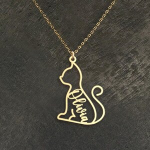 Custom Cat Necklace - Kitty Necklace, Personalized Name Cat Pendant - Cat Lover Jewelry - Gift for Her