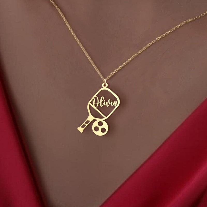 🎁Buy 2 FREE SHIPPING🎁Custom Name Pickleball Pendant, Personalized Racket Necklace, Gift for Pickleball Enthusiasts