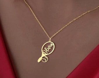 Personalized Tennis Necklace - Custom Name Racket Pendant - Tennis Jewelry for Women , Coach, Players