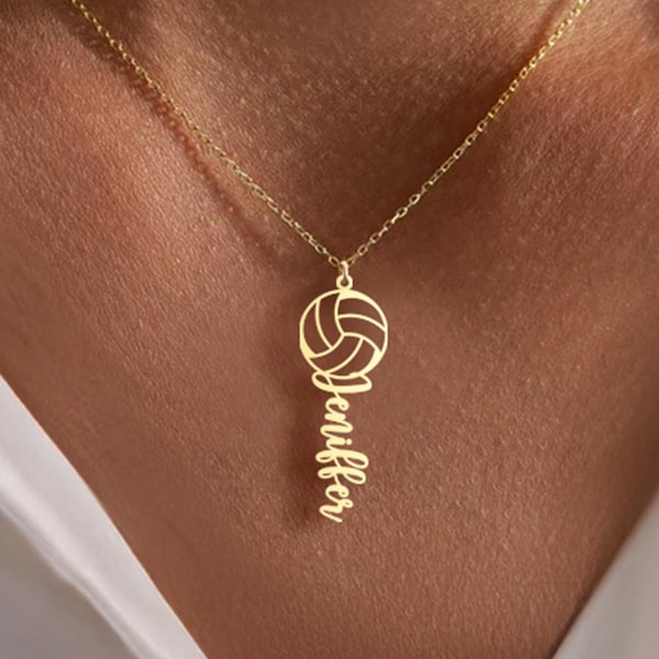 Custom Volleyball Name Necklace - Personalized Volleyball Pendant - Unique Gift for Sports Lovers - Silver Volleyball Charm Jewelry