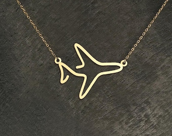 Minimalist Airplane Necklace - Modern Flight Pendant - Simple Aviation Jewelry - 18k Plated Gold or 925 Sterling Silver