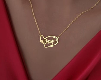 Personalized Airplane Name Necklace - Custom Pilot Charm Pendant - Aviation Jewelry for Travel Lovers - Silver or Gold Plane Necklace