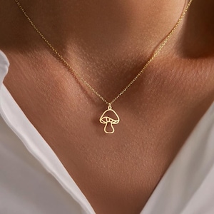 One line art Mushroom Necklace - Gold or Silver Nature Pendant - Minimalist Mushroom Jewelry for Nature Lovers - Unique Gift for Her