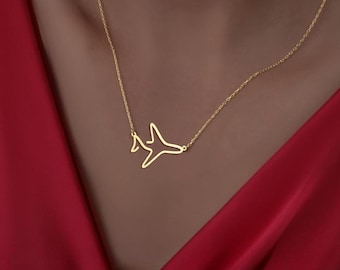 Minimalist Airplane Necklace - Travel Lover Pendant - Silver or Gold Plane Jewelry - Unique Aviation Gift for Travelers