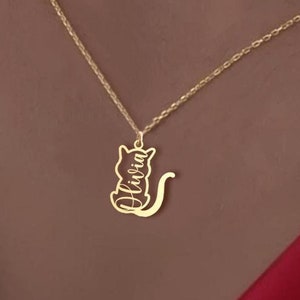 Custom Cat Name Necklace - Personalized Cat Pendant - Unique Gift for Cat Lovers - Silver Cat Charm Jewelry