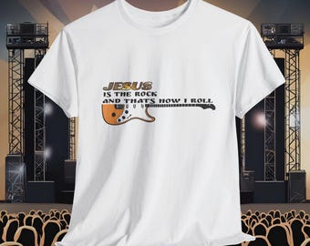 Christian Faith T-Shirt - Jesus is the Rock and That's How I Roll - Religious Gift Tee., Faith Gift, Christian Rock Tee, Guitar T-Shirt