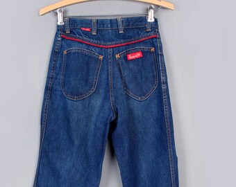 1970's Vintage Chemin De Fer Blue Jeans Denim Pants - Red Piping trim, 26" Waist