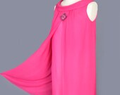 1960 39 s Silk Chiffon Vintage Party Evening Dress, Pink, MOD Babydoll Beaded Shift Gown, Audrey Hepburn style, Medium, NEVER WORN