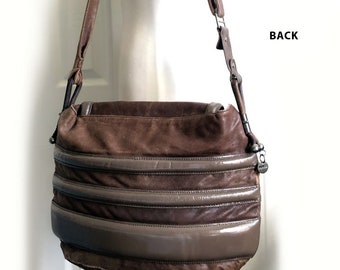 80's LEATHER MIMCO Cross body Messenger Bag Purse, Taupe Brown Vintage 1970's 1980's