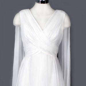60's Long White Sheer Chiffon Evening Party or Vintage Wedding Gown - 1950's Vintage Long Flowing Formal Dress, 1960's, Size 3/4/5 - SMALL