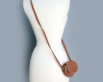 70&#39;s Brown Leather Crossbody Pouch Bag Purse, Vintage Hippie Boho Bag Pouch 1970&#39;s, 80&#39;s, small, Cross Body