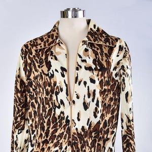 Leopard Muster Mikro Mini Kleid, Tunika Shirt Top 1960er Jahre Mod Designer Hippie GOGO Jacke 1970er Vintage A-Linie Kleid