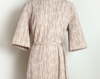 60s Edith Flagg Beige Lurex Belted Mod Shift vintage Dress