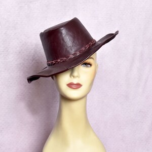 Brown Leather Vintage Fedora Hippie Hat 1960's - 1970's Boho Festival Hat, Cowboy Hat Western Rock & Roll