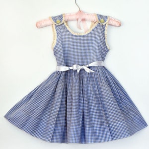 30's Little Girls Dress, Blue & White Gingham Check print Vintage Babies Kids Party Dress, Full Skirt, 1930's, 1950's, Toddler, 1940's Frock