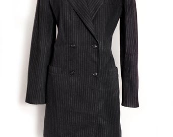 70's Oleg Cassini Gray Pinstripe SUIT Long Jacket & Skirt Business RARE Vintage 1970's