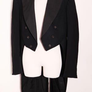 40's Black Tuxedo Tails Jacket Vintage Wide Lapels Formal Wool 1940's