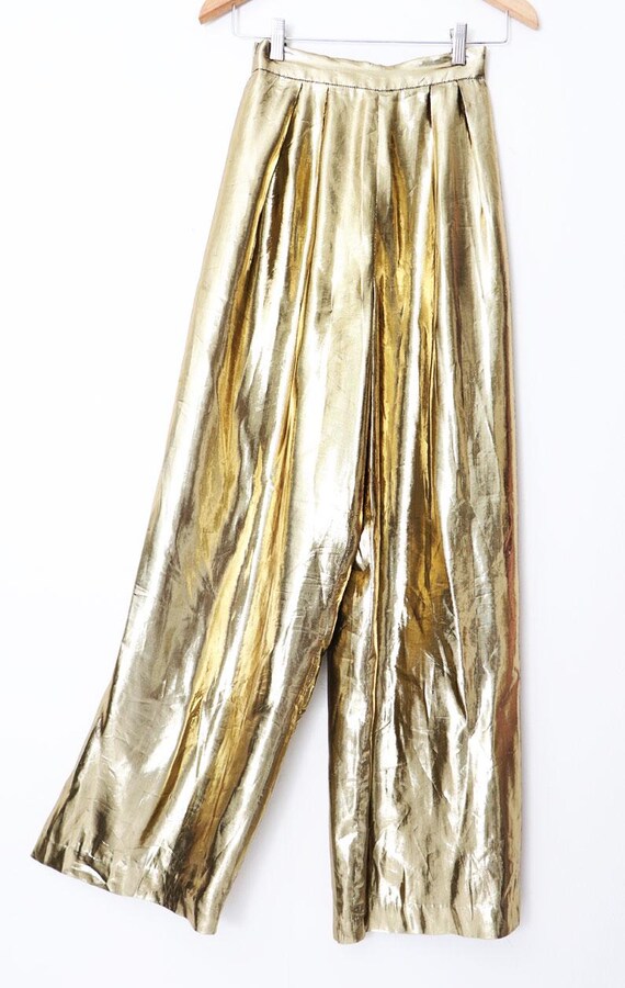 Gold Lame' Wide Leg Trouser Pants Vintage 1980's Designer Gold Lame' Wide Leg Trouser Pants Vintage 1980's Designer
