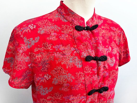 Red Japanese Asian Chinese style Vintage Top Blou… - image 3