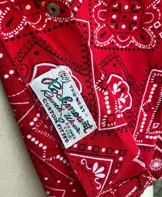1940's Ranchwear Red Bandana Print Shirt Blouse, 1950… Gem